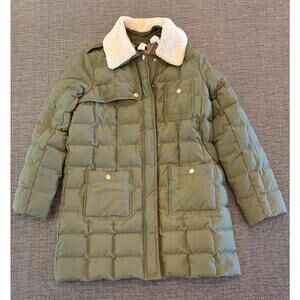 J. Crew Olive Down Snowbound Puffer Real Shearling Collar L MSRP $369 Warm *Read